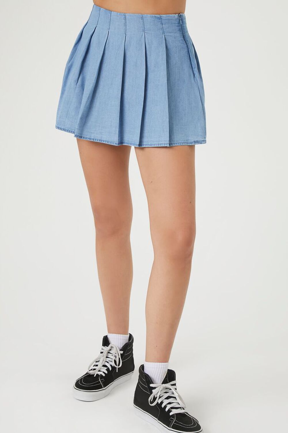 Pleated Chambray Mini Skirt